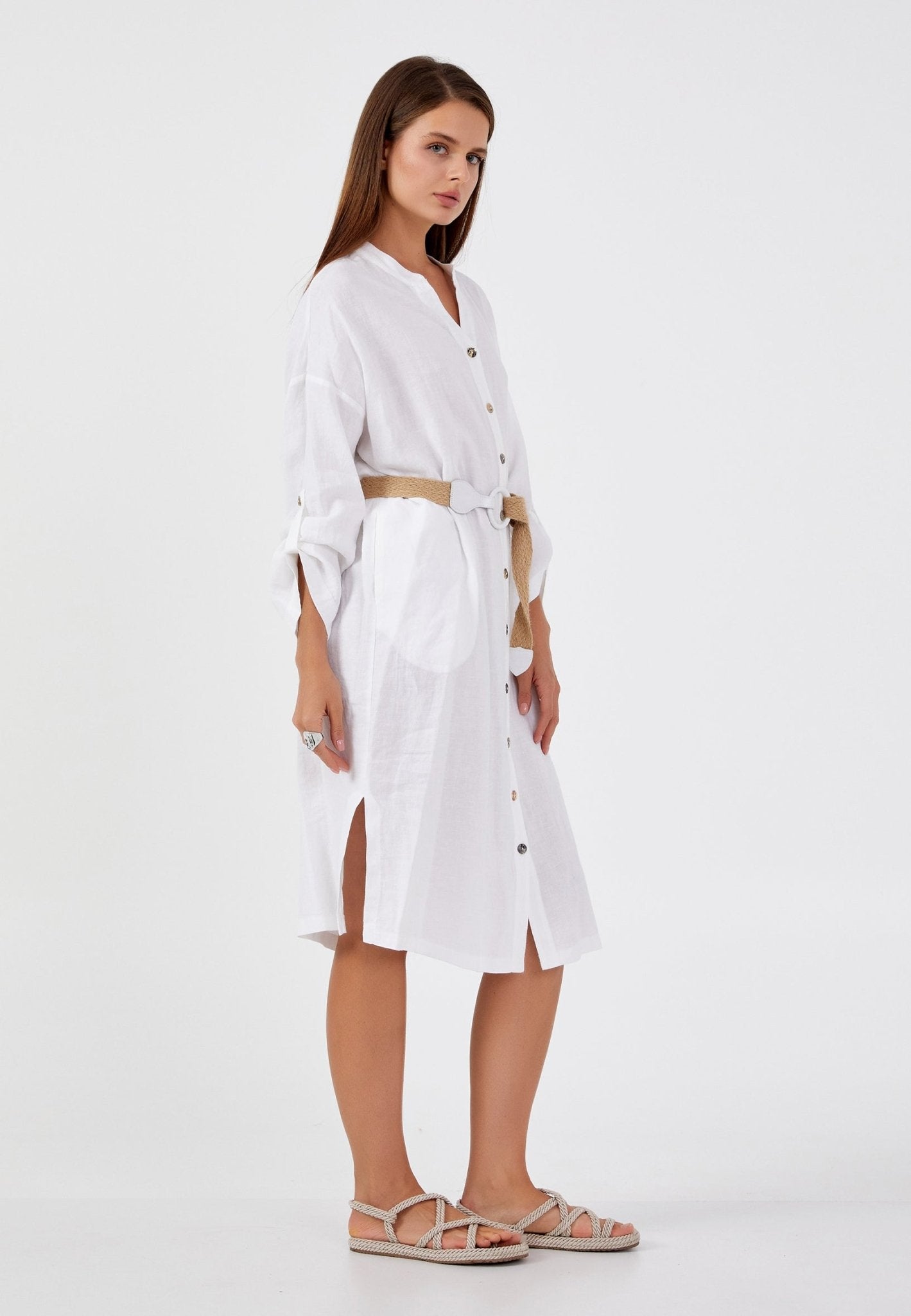 D9203 White Casual Shirt Dress - La Elegant