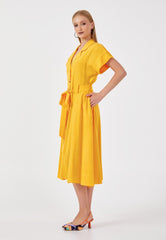 D9204 Yellow Linen Midi Dress - La Elegant