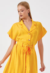 D9204 Yellow Linen Midi Dress - La Elegant