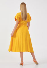 D9204 Yellow Linen Midi Dress - La Elegant