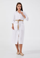 D9208 White Linen Shirt Dress - La Elegant