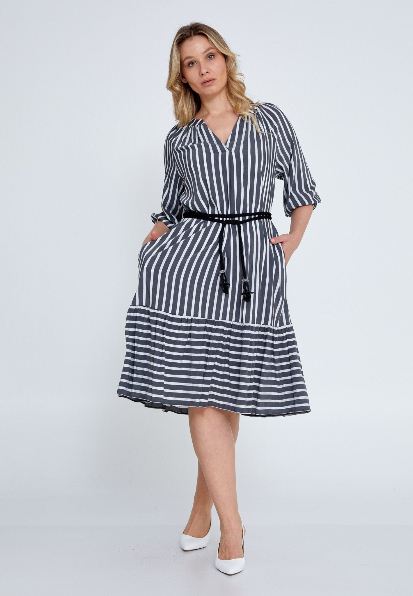 D9210 Striped W&G Midi Dress - La Elegant