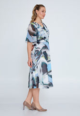 D9211 Blue Abstract Print Midi Dress - La Elegant