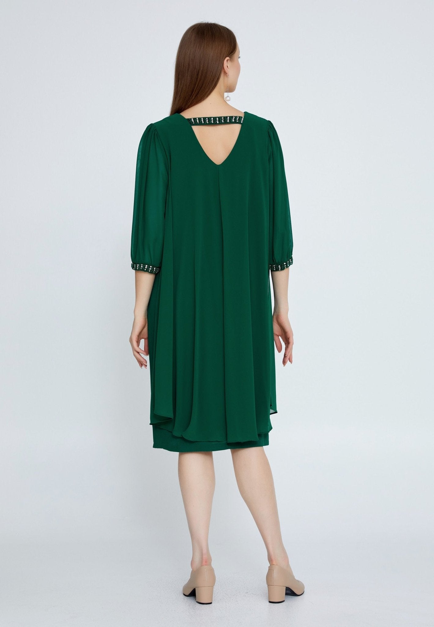 D9212 Green Chiffon Shift Dress - La Elegant