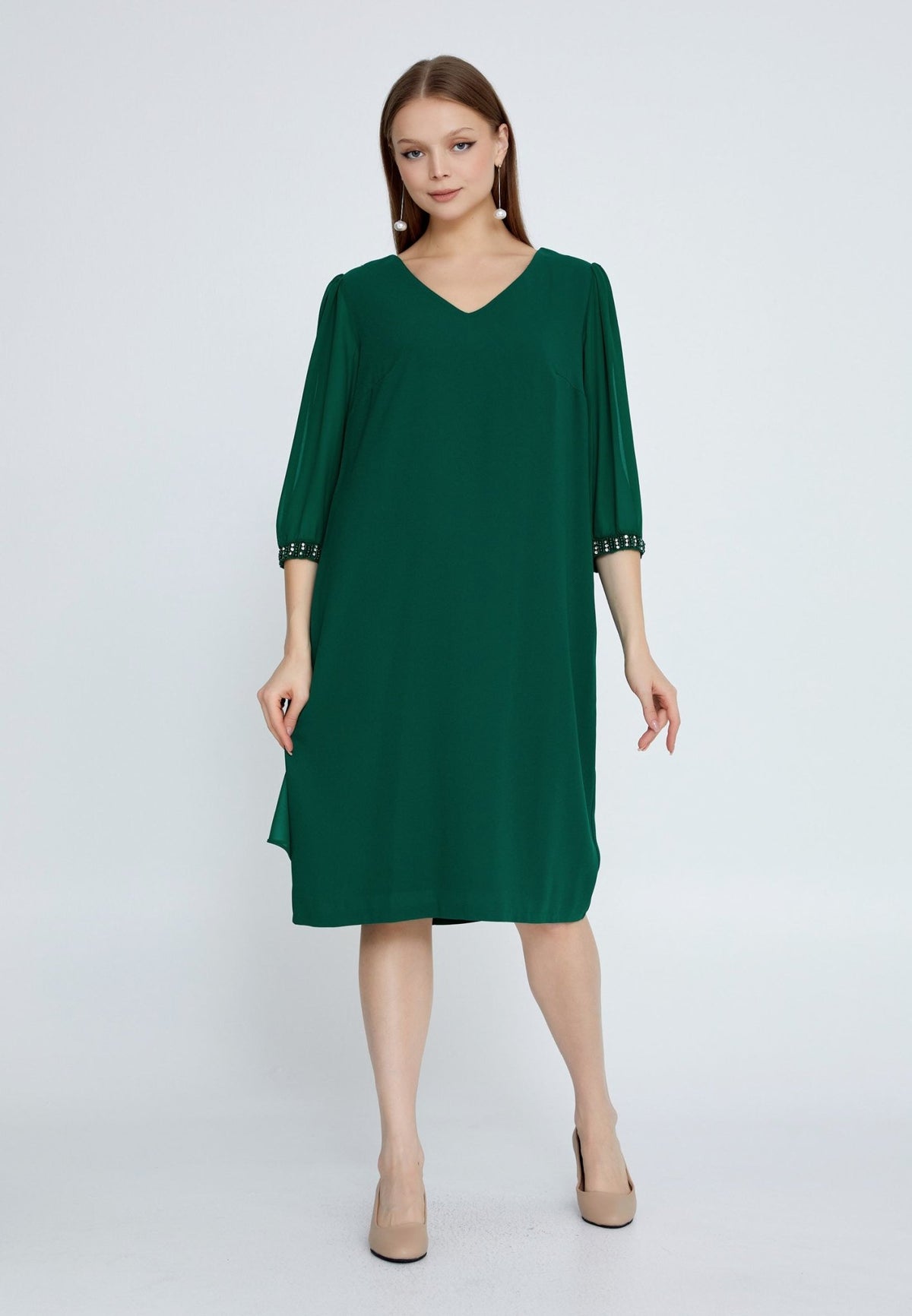 D9212 Green Chiffon Shift Dress - La Elegant