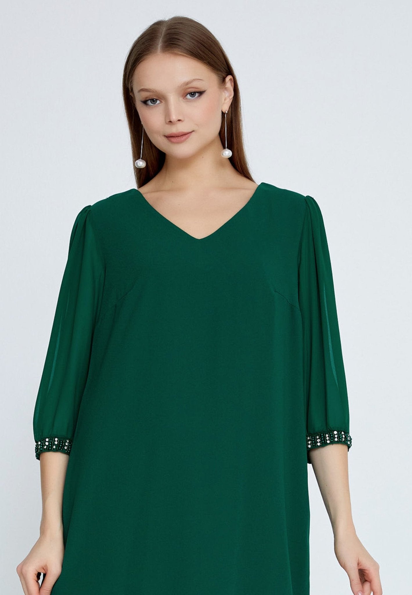 D9212 Green Chiffon Shift Dress - La Elegant