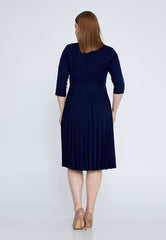 D9214 Navy Blue Office Pleated A - line - La Elegant