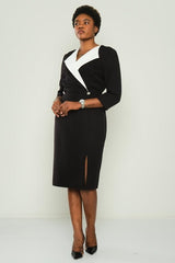 D9311 White Collar Black Midi Dress - La Elegant