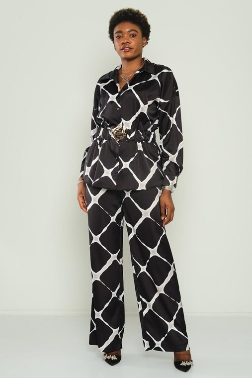 D9313 B&W Cross Print Trousers - La Elegant