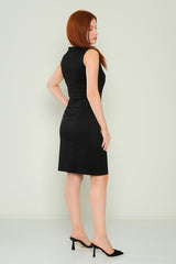 D9333 Black Pencil Cut Knee Length Dress - La Elegant