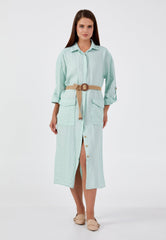 D9347 Pastel Mint Linen Shirt Dress - La Elegant