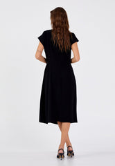 D9352 Black Midi Waist Tie Detail Dress - La Elegant