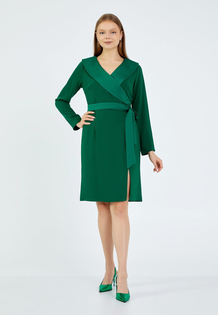 D9354 Emerald Green Knee Length Dress La Elegant