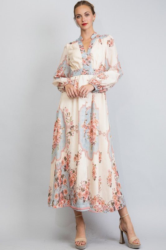 DD4001 Floral Maxi Button Down Dress - La Elegant