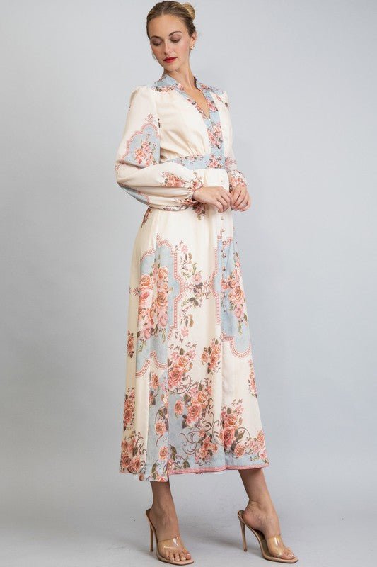 DD4001 Floral Maxi Button Down Dress - La Elegant