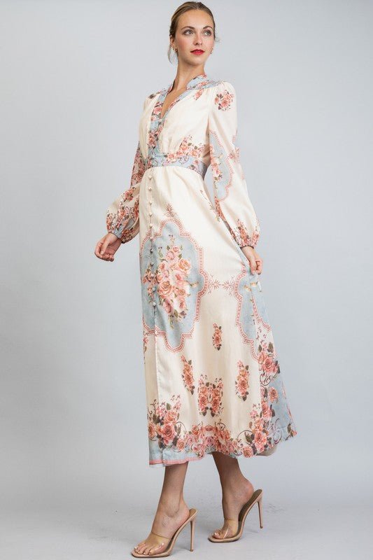 DD4001 Floral Maxi Button Down Dress - La Elegant