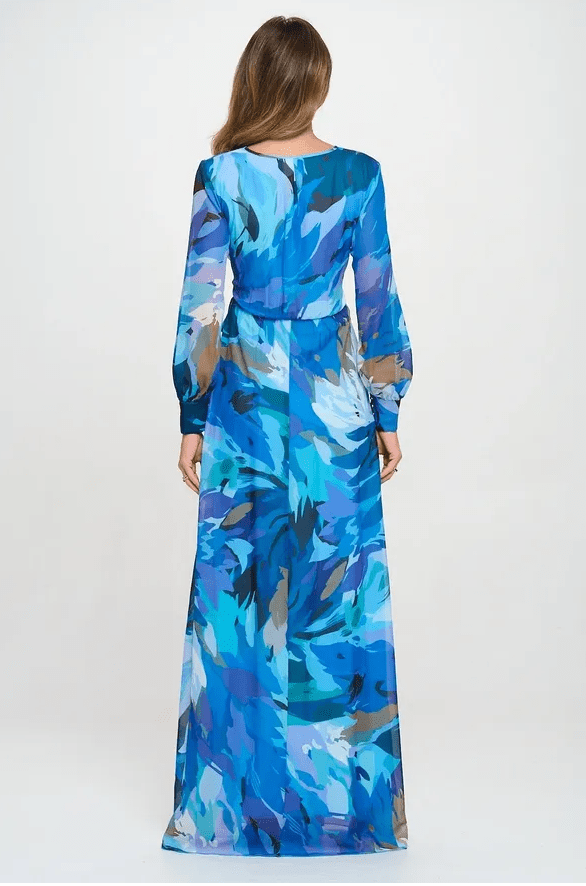 DD4011 Blue Multi Print Maxi Dress - La Elegant