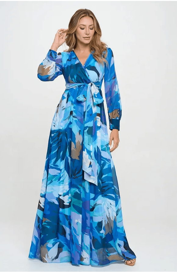 DD4011 Blue Multi Print Maxi Dress - La Elegant