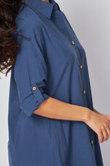 DD4046 Indigo Long Shirt Dress - La Elegant