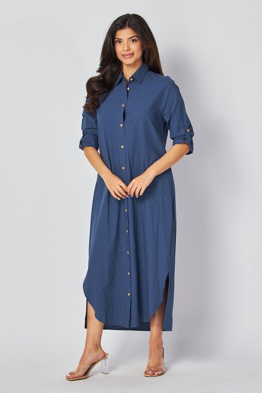 DD4046 Indigo Long Shirt Dress - La Elegant