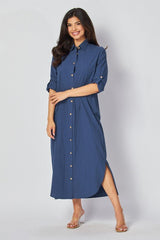 DD4046 Indigo Long Shirt Dress - La Elegant