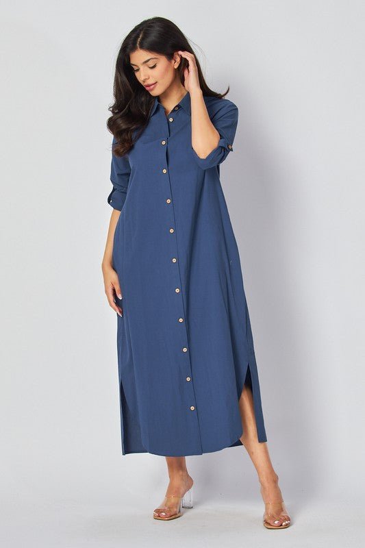 DD4046 Indigo Long Shirt Dress - La Elegant