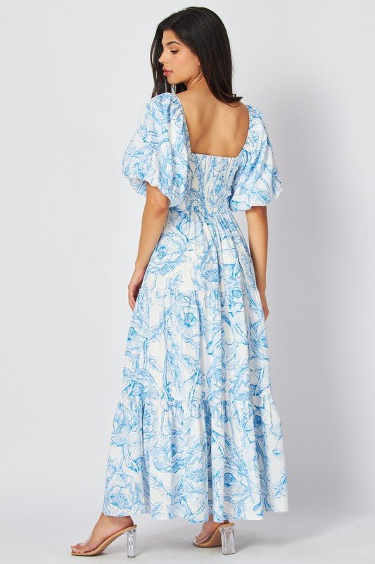 DD4050 Blue Floral Maxi Dress - La Elegant