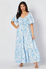 DD4050 Blue Floral Maxi Dress - La Elegant