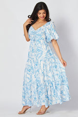 DD4050 Blue Floral Maxi Dress - La Elegant