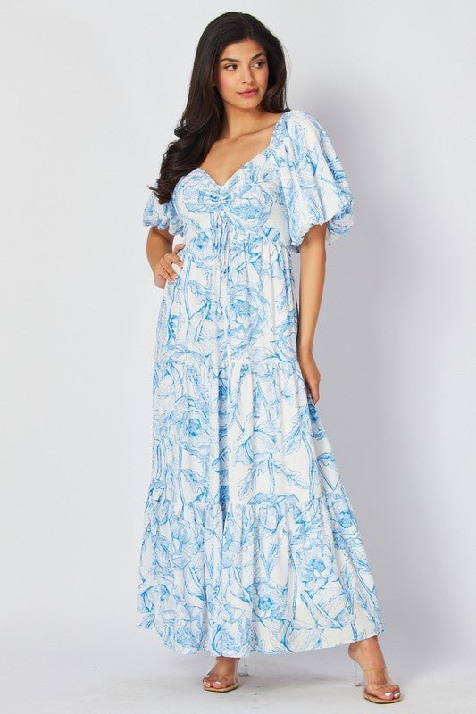 DD4050 Blue Floral Maxi Dress - La Elegant