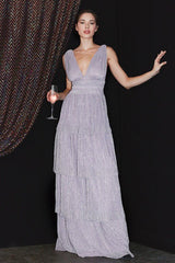 D3231 Shimmer Sleeveless Tiered Maxi Dress - La Elegant