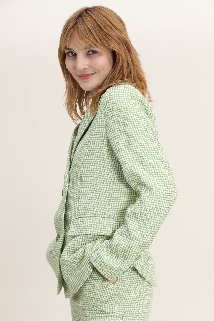 D3380 Green Checkered Blazer - La Elegant