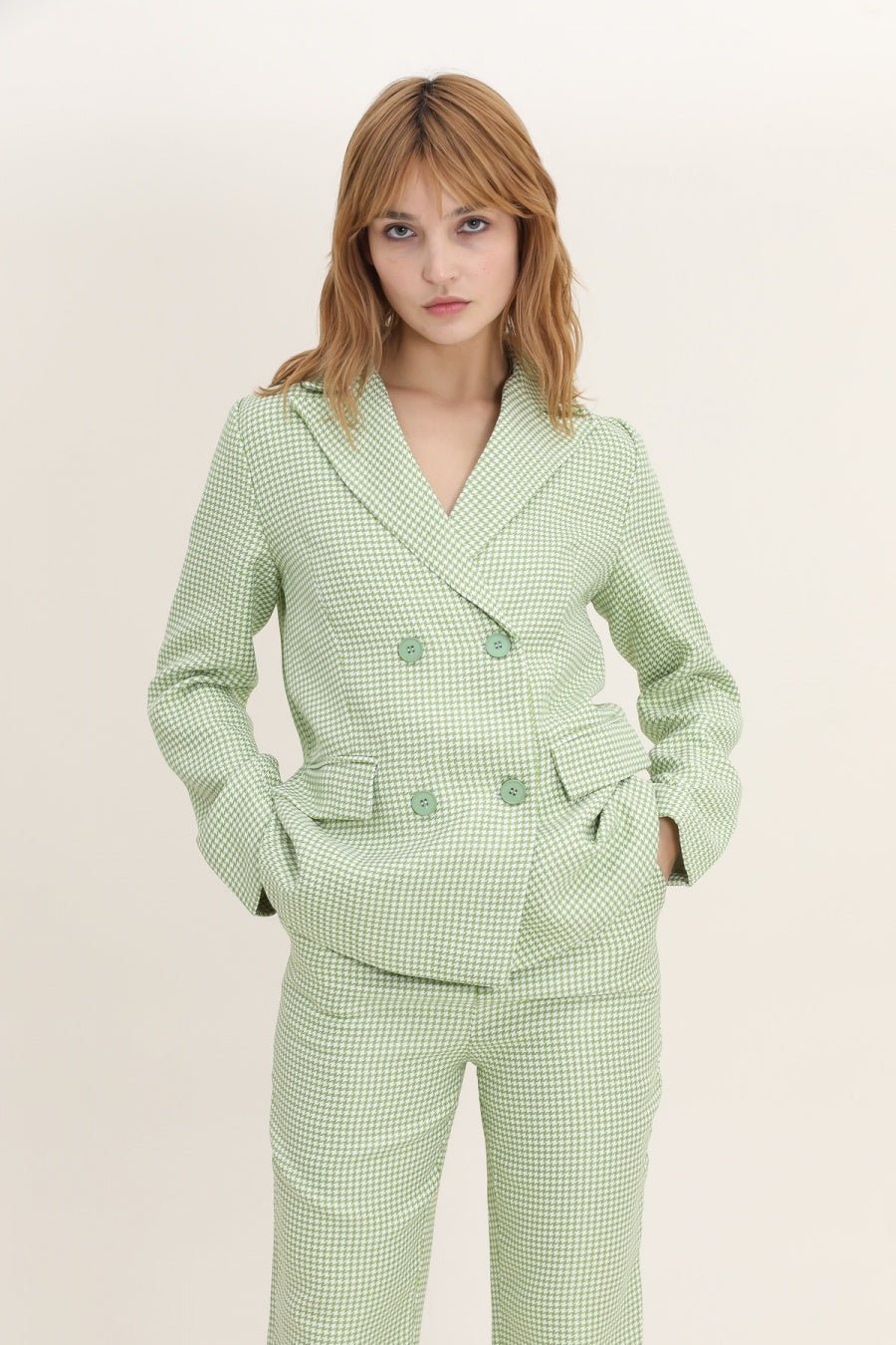 D3380 Green Checkered Blazer - La Elegant