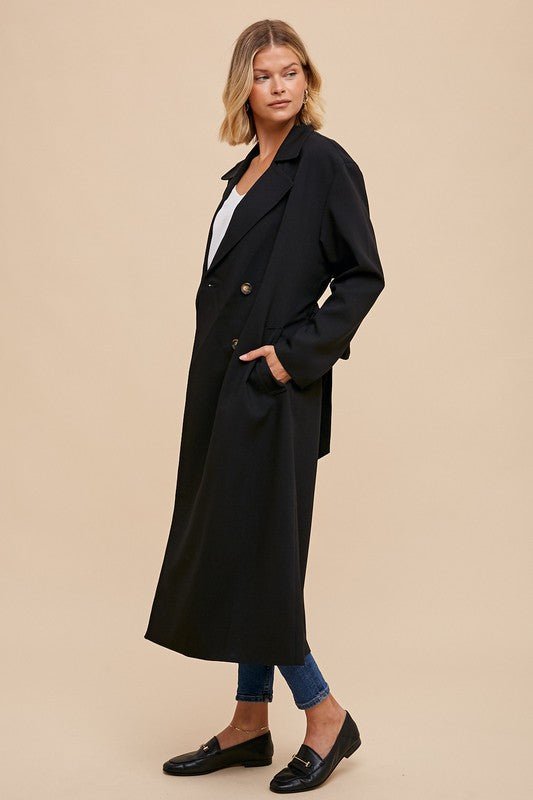 D3404 Black Double Breasted Trench - La Elegant