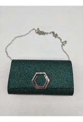 DD204 Emerald Green Square Shimmer Clutch - La Elegant